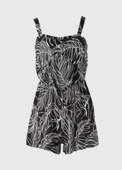 Black Leaf Print Playsuit