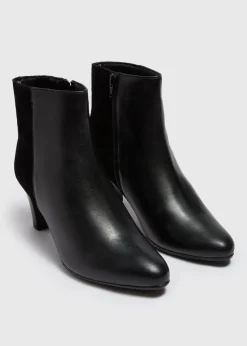 Black Leather Almond Toe Heeled Boots