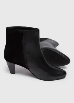 Black Leather Almond Toe Heeled Boots