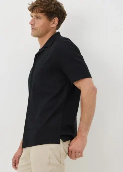 Black Linen Blend Co Ord Shirt