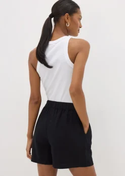 Black Linen Blend Shorts