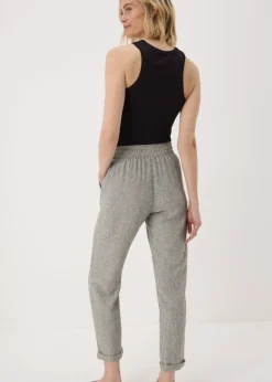 Black Linen Blend Stripe Tapered Trousers
