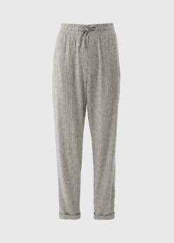Black Linen Blend Stripe Tapered Trousers
