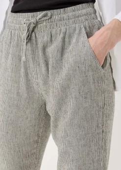 Black Linen Blend Stripe Tapered Trousers