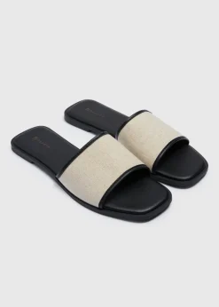 Black Linen Look Mule Sandals