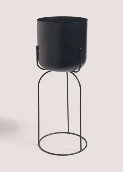 Black Medium Round Metal Planter
