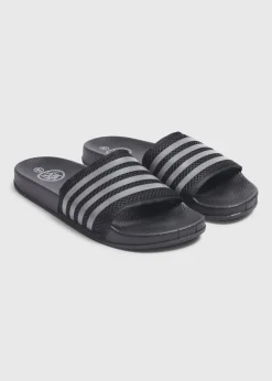 Black Mesh Stripe Comfort Sliders