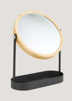 Black Metal & Bamboo Mirror (19cm x 25cm x 8cm)