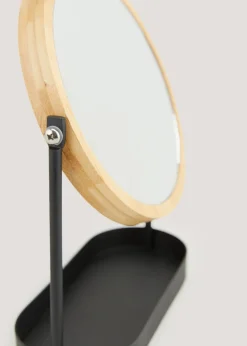Black Metal & Bamboo Mirror (19cm x 25cm x 8cm)