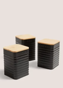 Black Metal Tea Coffee & Sugar Canisters