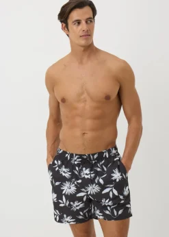Black Mono Floral Swim Shorts
