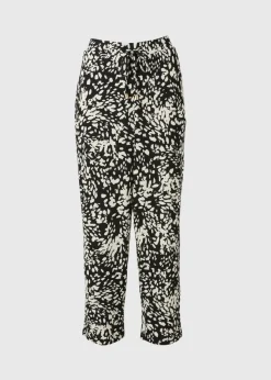 Black Mono Print Straight Leg Trousers