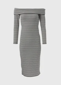 Black Mono Ribbed Bardot Dress