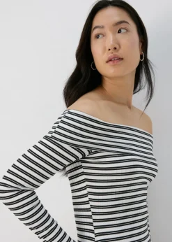 Black Mono Ribbed Bardot Dress