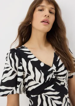 Black Monochrome Leaf Mini Tea Dress