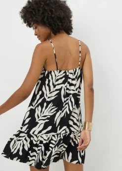 Black Monochrome Leaf Print Cami Mini Dress