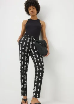 Black Monochrome Print Tapered Trousers