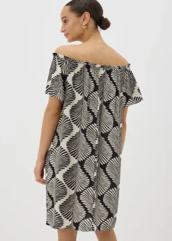 Black Monochrome Shell Bardot Mini Dress