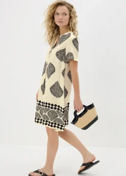 Black Monochrome Shell Tunic Beach Dress