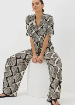 Black Monochrome Shell Wide Leg Trousers