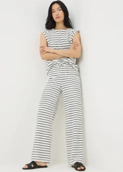 Black Monochrome Stripe Towelling Wide Leg Trousers