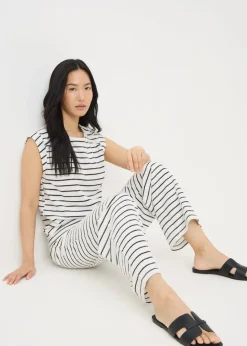 Black Monochrome Stripe Towelling Wide Leg Trousers