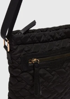 Black Nylon Textured Crossbody Messenger Bag