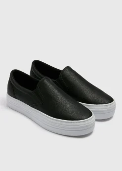 Black Platform Slip On Shoes