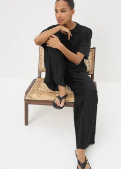 Black Plisse Co Ord T-Shirt