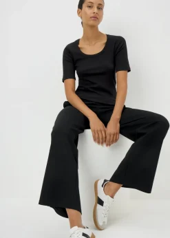 Black Ribbed Scoop Neck Top