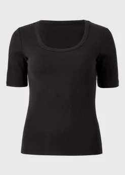 Black Ribbed Scoop Neck Top