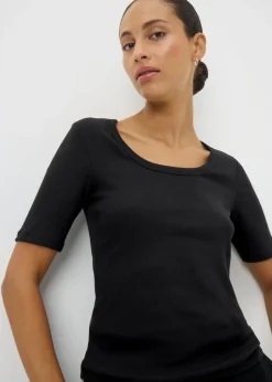 Black Ribbed Scoop Neck Top