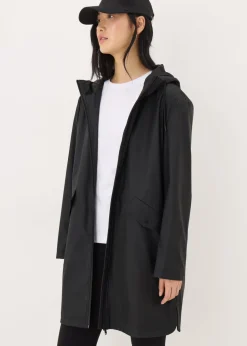 Black Rubberised Showerproof Parka Coat