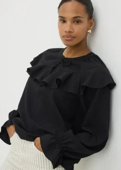 Black Ruffle Tie Neck Blouse