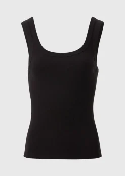 Black Scoop Neck Ribbed Vest