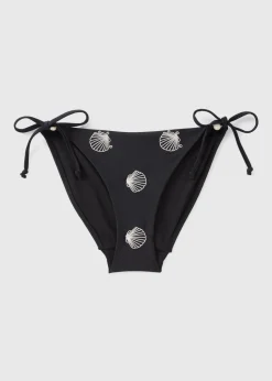 Black Shell Embroidered Triangle Bikini Bottoms