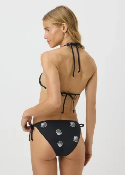 Black Shell Embroidered Triangle Bikini Bottoms