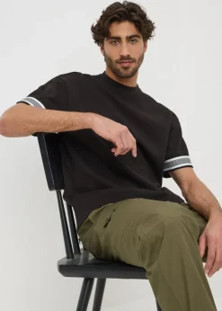 Black Smart Stripe Arm Co Ord  T-Shirt