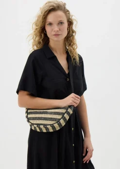 Black Straw Cross Body Bag