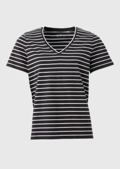 Black Stripe V-Neck Regular Fit T-Shirt
