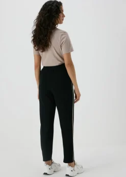 Black Tapered Side Pipe Detail Jogging Bottoms