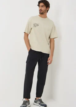 Black Tech Cuffed Cargo Trousers