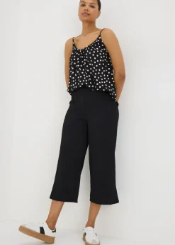 Black Textured Cropped Wide Leg Trousers