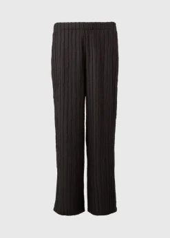 Black Textured Wide Leg Trousers