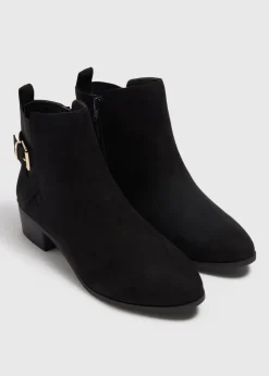 Black Wide Fit Buckle Block Heel Boots