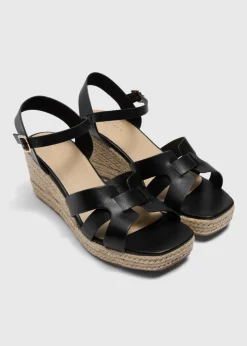 Black Wide Fit Espadrille Wedge Sandals