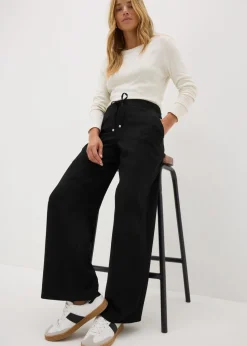 Black Wide Leg Drawstring Trousers