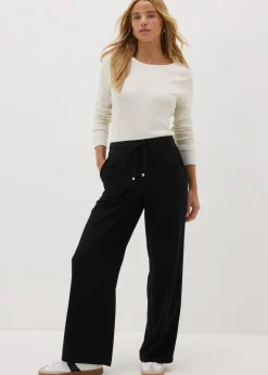 Black Wide Leg Drawstring Trousers