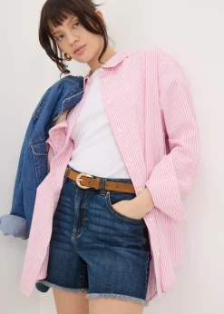 Blue Dark Wash Frayed Hem Denim Shorts