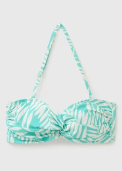 Blue Leaf Twist Print Bikini Top